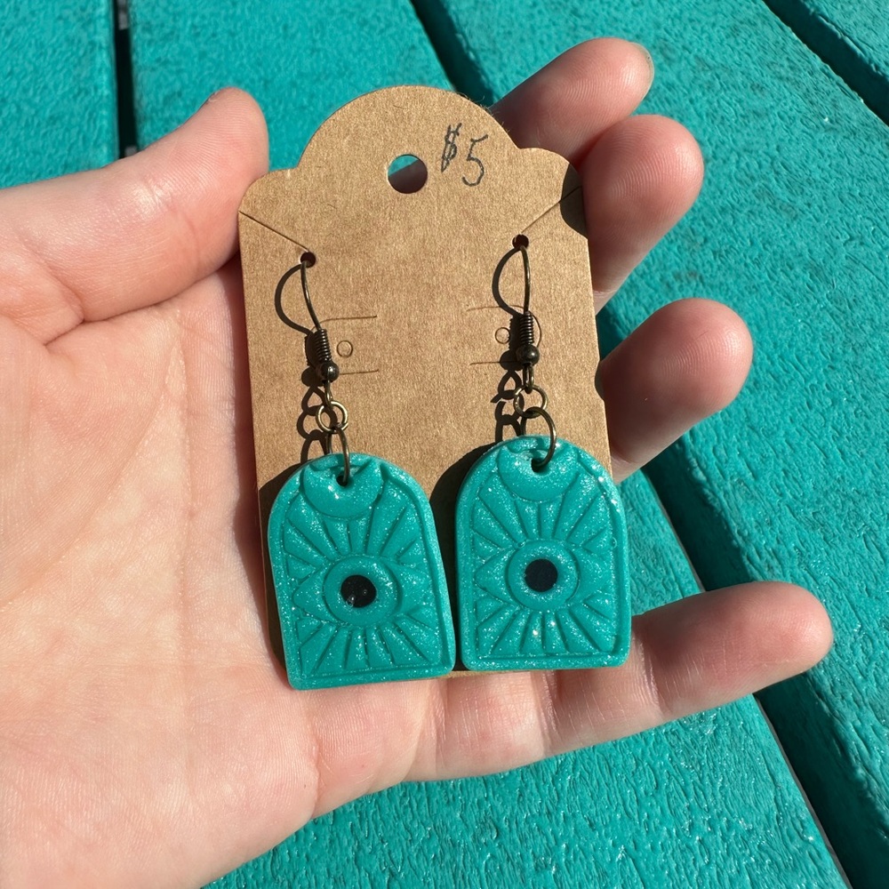 Teal evil eye earrings